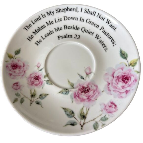 KENT POTTERY Pink Roses Inspirational Psalm 23 Fine Porcelain Cup & Saucer Set - Picture 3 of 7